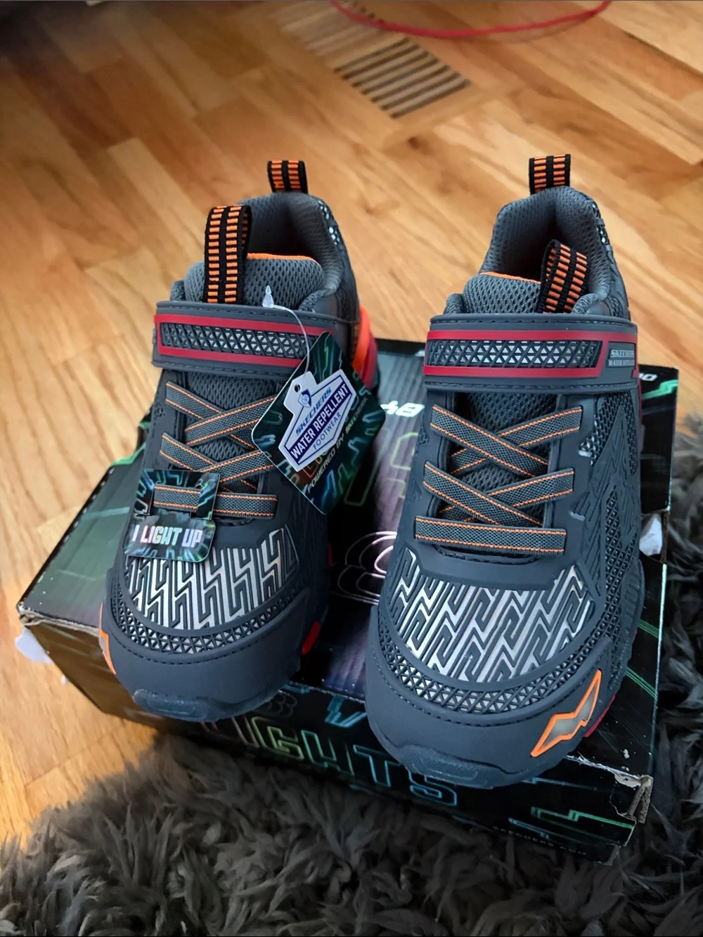 Skechers Kids' Gray and Orange Light-Up Sneakers - 1